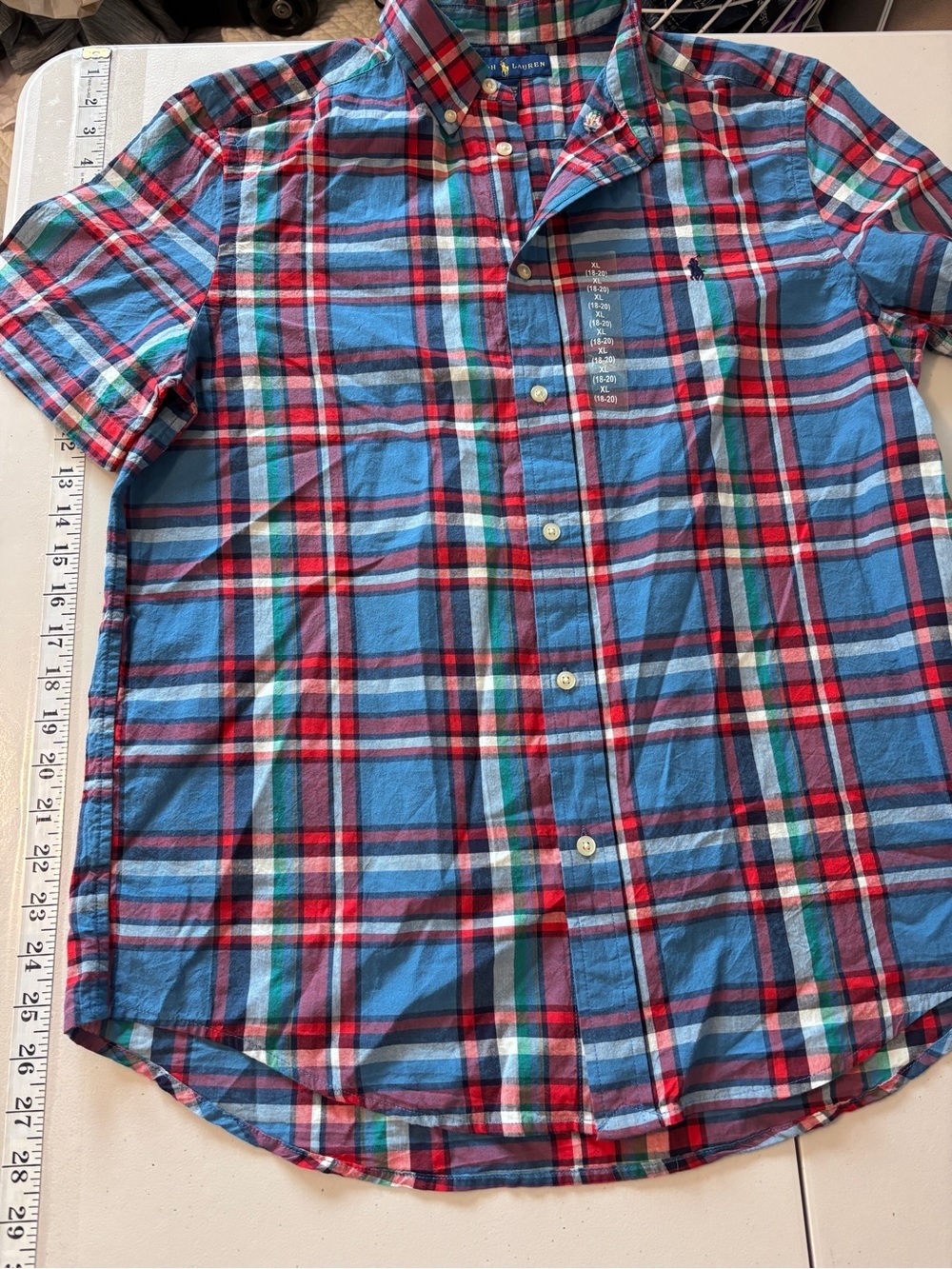 Ralph Lauren Boys Button Down Size XL Short Sleeve Plaid Preppy Nautical Soft - Picture 6 of 9